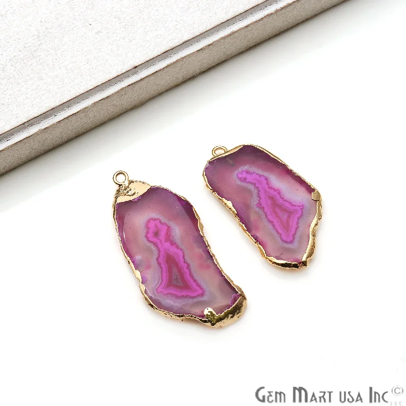 Bold rings with oversized amethyst gemstones -Agate Slice 42x19mm Organic  Gold Electroplated Gemstone Earring Connector 1 Pair