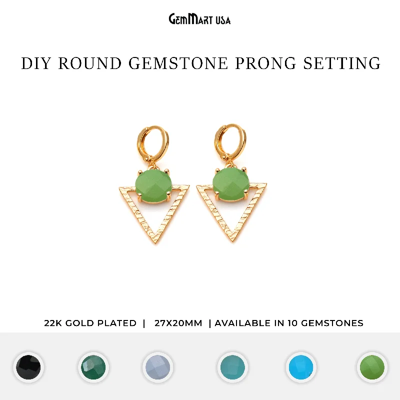 Rings with peridot gems for fresh green -Gemstone 27x20mm Gold Plated Prong Setting Triangle Earring Connector