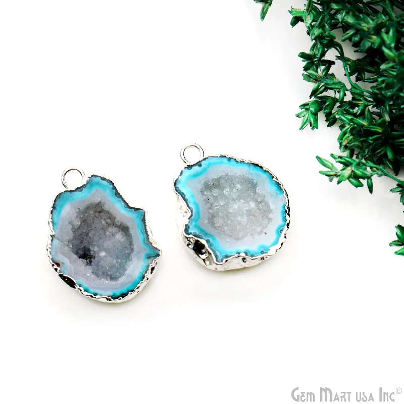 Vintage rings with engraved floral band designs -Geode Druzy 29x21mm Organic Silver Electroplated Single Bail Gemstone Earring Connector 1 Pair