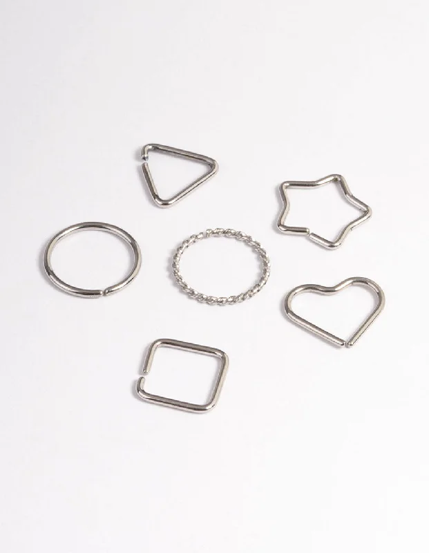 Rings with delicate filigree sapphire settings -Surgical Steel Geometric Rings Nose Stud 6-Pack