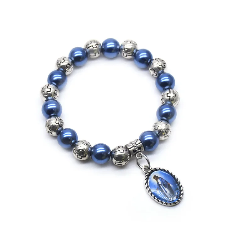 Bracelets with knot accents for symbolic charm -Wholesale Cross Blue Pearl Sapphire Bracelet