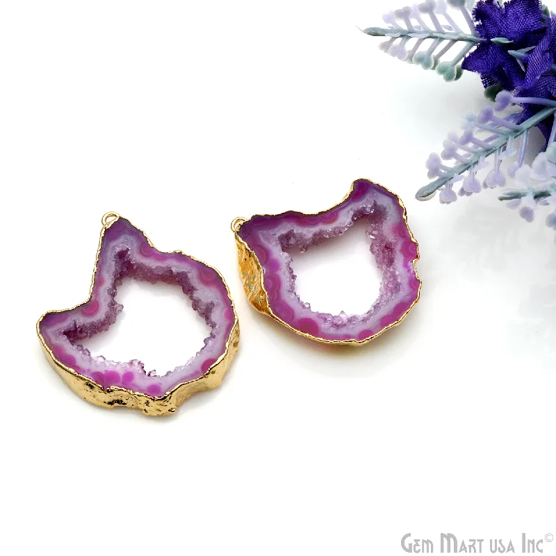 Vintage rings with engraved floral band designs -Agate Slice 30x37mm Organic  Gold Electroplated Gemstone Earring Connector 1 Pair