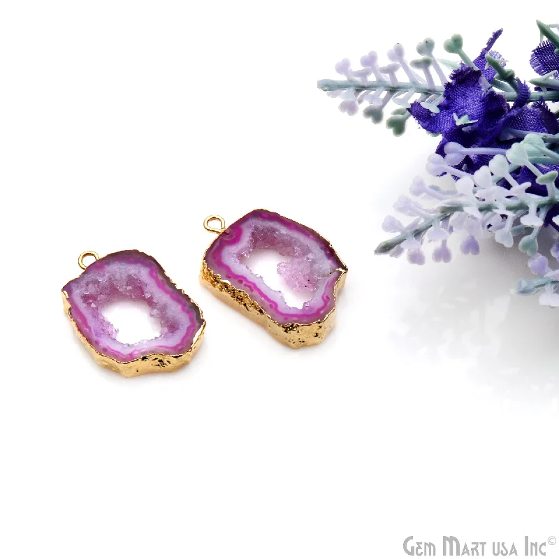 Rings with delicate filigree sapphire settings -Agate Slice 27x17mm Organic  Gold Electroplated Gemstone Earring Connector 1 Pair