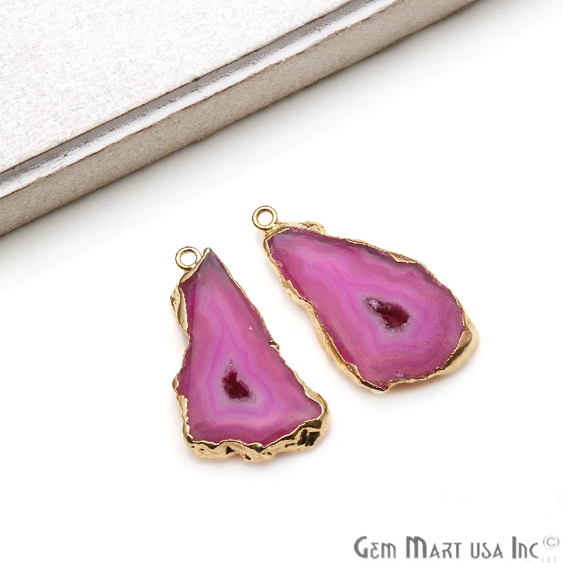 Rings with floral amethyst for romantic touch -Agate Slice 36x17mm Organic  Gold Electroplated Gemstone Earring Connector 1 Pair