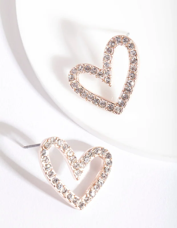 Rings with rough moonstone for natural beauty -Rose Gold Diamante Heart Earring