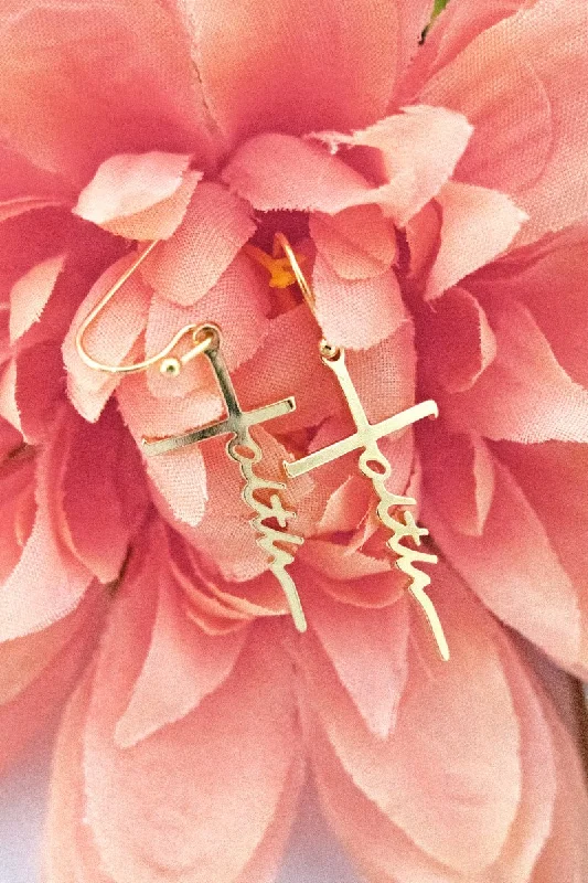 Drop Earrings for Concert Look -Crystal Avenue Goldtone Faith Cross Earrings