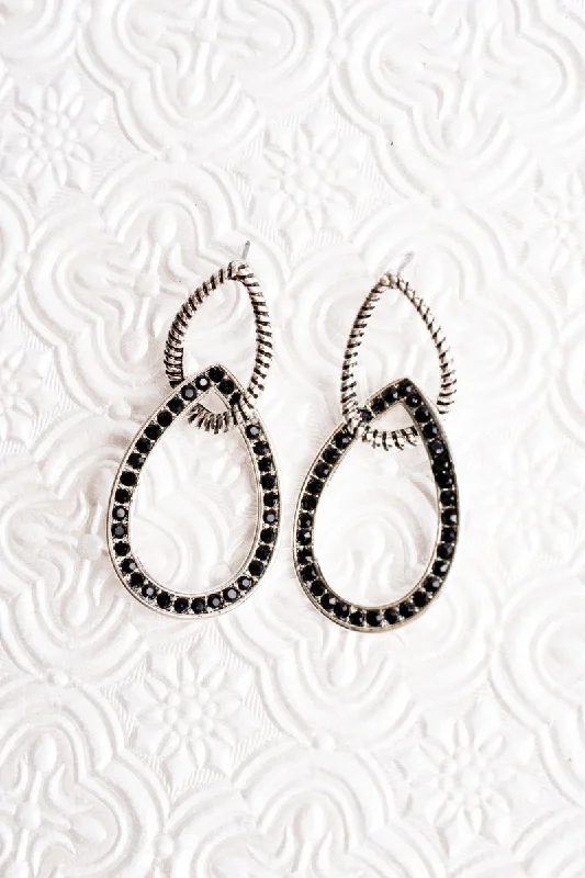 Diamond Drop Earrings for Luxury -SALE! Black Crystal Verona Double Teardrop Earrings