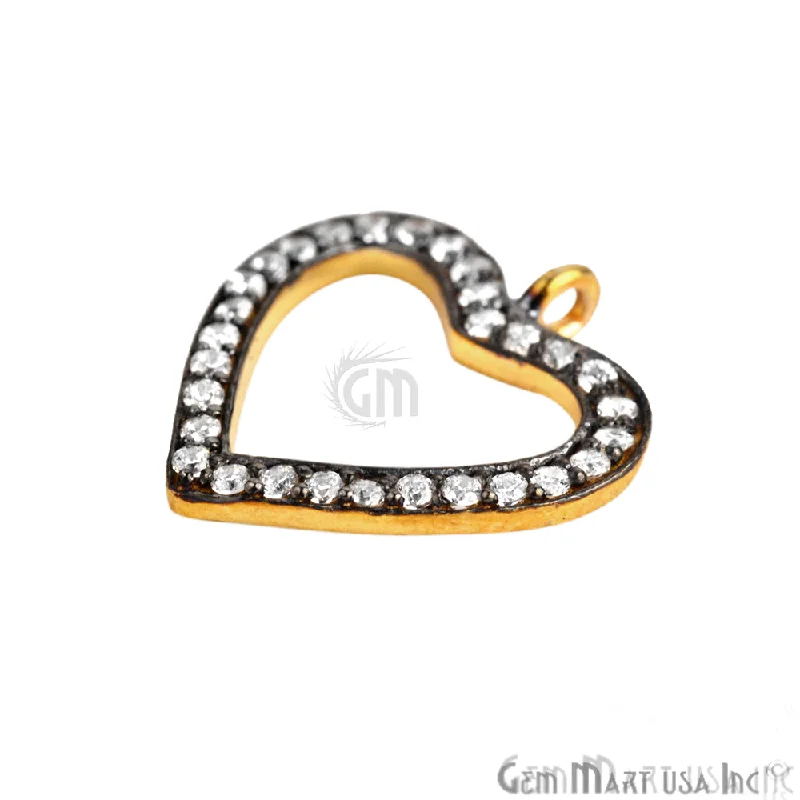 Bracelets with floral sapphire for romantic glow -Heart' Cubic Zircon Pave Charm Gold Vermeil Charm For Bracelet & Pendants