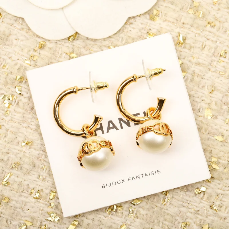 Drop Earrings for Work Attire -Light Luxury Chanelmpagne Pearl Lion Double C Premium Earrings EHA141