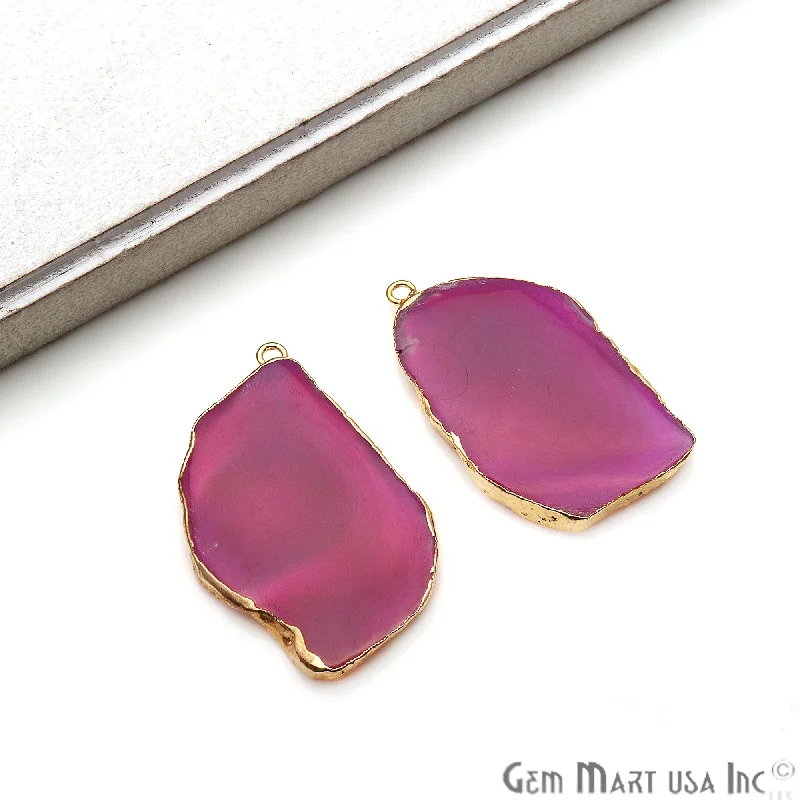 Rings with etched floral bands for detail -Agate Slice 42x23mm Organic  Gold Electroplated Gemstone Earring Connector 1 Pair