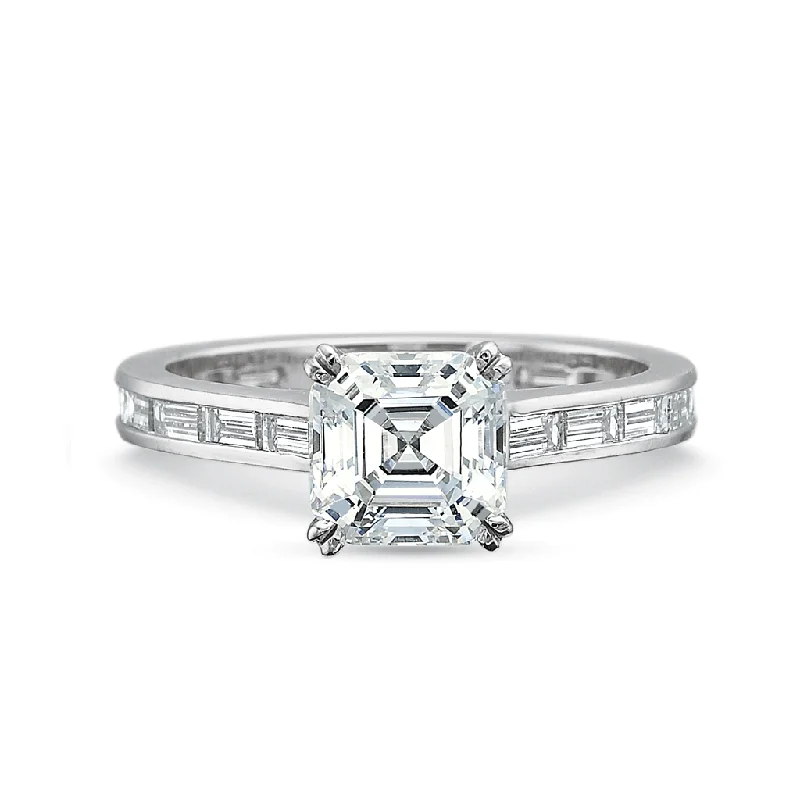 Rings with lotus flower engravings for peace -Classic Asscher Diamond Engagement Ring with Channel Set Diamond Band