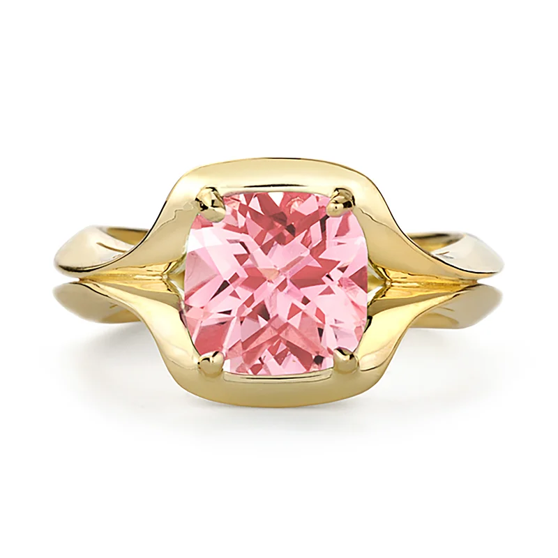 Rings with claw-set moonstone for mystique -Duet Pink Tourmaline and Yellow Gold Ring