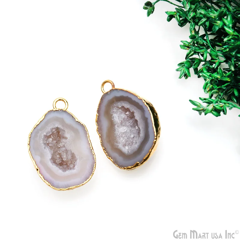 Rings with polished onyx for sleek contrast -Geode Druzy 31x19mm Organic Gold Electroplated Single Bail Gemstone Earring Connector 1 Pair