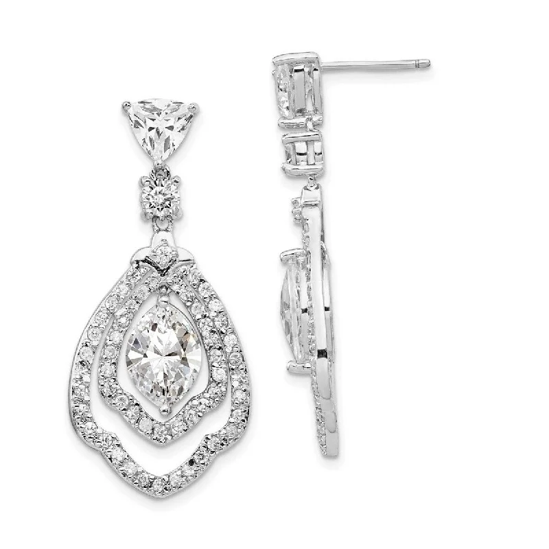 Tarnish Resistant Drop Earrings for Longevity -Curata Cheryl M 925 Sterling Silver CZ Cubic Zirconia Post Earrings - 36.75x17.33mm Wide