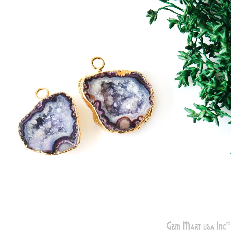 Rings with sleek black agate for edge -Geode Druzy 28x20mm Organic Gold Electroplated Single Bail Gemstone Earring Connector 1 Pair