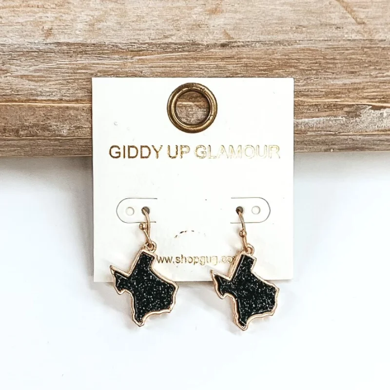 Square Drop Earrings for Modern -Druzy Texas Shaped Dangle Earrings in Black