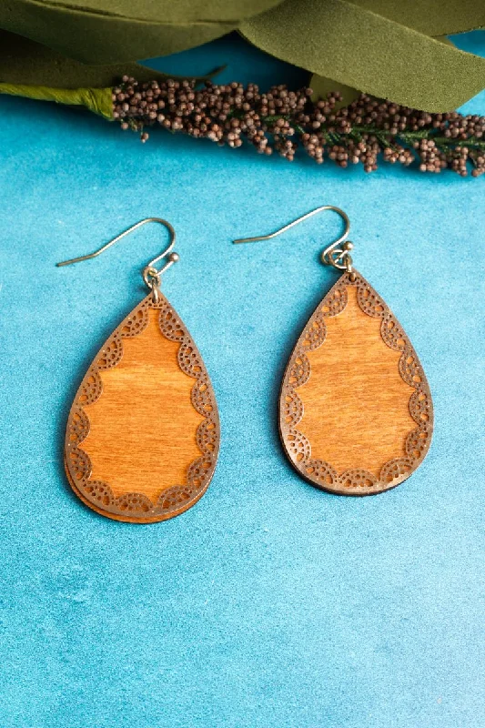 Drop Earrings for Concert Look -SALE! Brown Wood and  Goldtone Layered Earrings