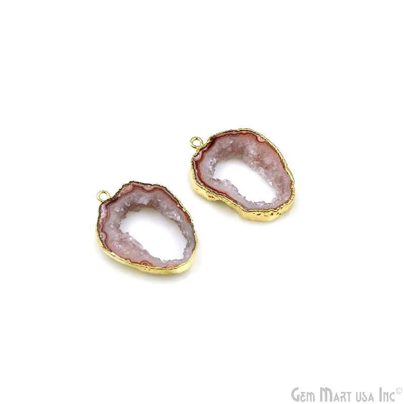 Rings with raw jade for natural calm -Agate Slice 31x21mm Organic  Gold Electroplated Gemstone Earring Connector 1 Pair