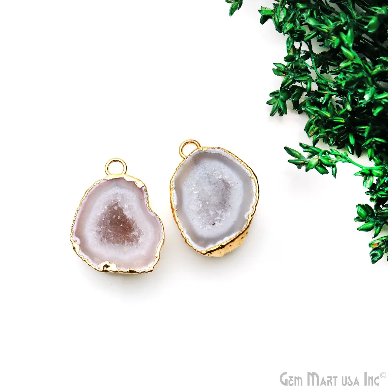 Bold rings with oversized amethyst gemstones -Geode Druzy 28x19mm Organic Gold Electroplated Single Bail Gemstone Earring Connector 1 Pair