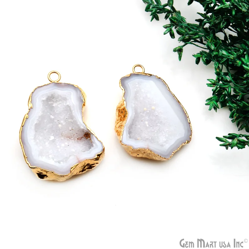 Rings with crescent moon for lunar charm -Geode Druzy 28x39mm Organic Gold Electroplated Single Bail Gemstone Earring Connector 1 Pair