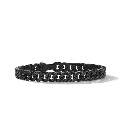 Bracelets with engraved constellations for stargazers -Curb Chain Bracelet in Black Titanium with Black Diamonds, 8mm