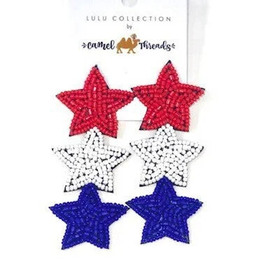 Oval Drop Earrings for Grace -Patriotic Star Earrings