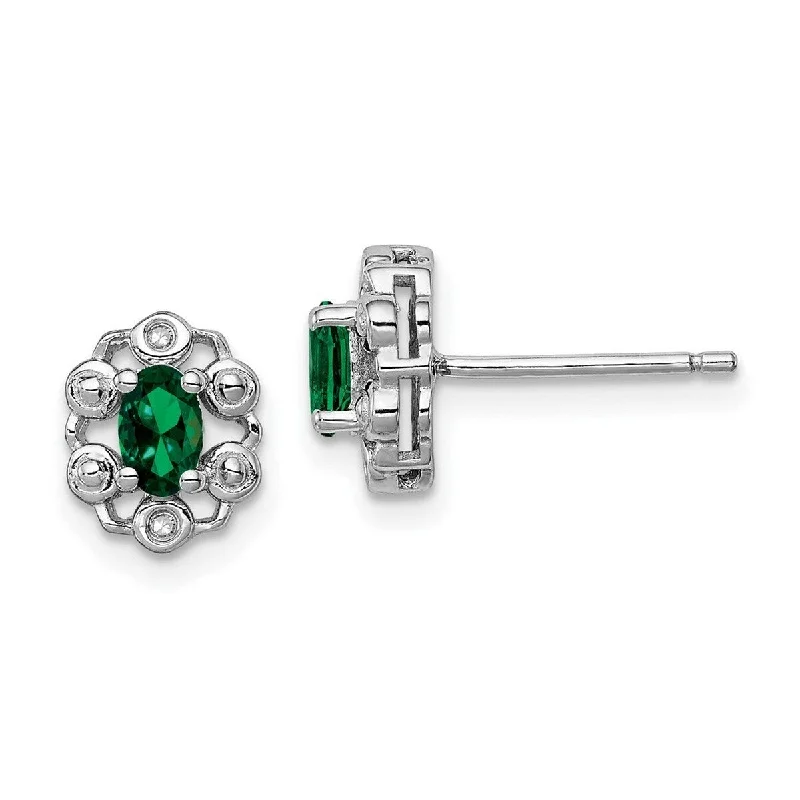 Drop Earrings with Star Motifs -Curata 925 Sterling Silver Polished Open back Post Earrings Created Emerald and Diamond Earrings - 9x7mm Wide