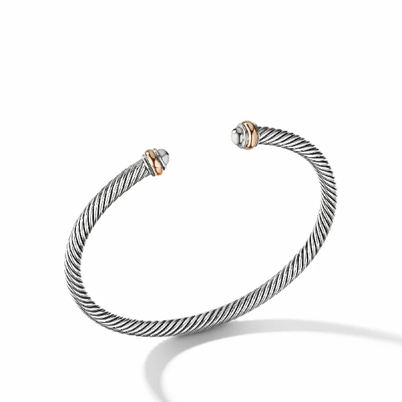 Leather bracelets with adjustable clasp for comfort -David Yurman The Cable Collection® Bracelet in Stainless Steel and 18-Karat Rose Gold