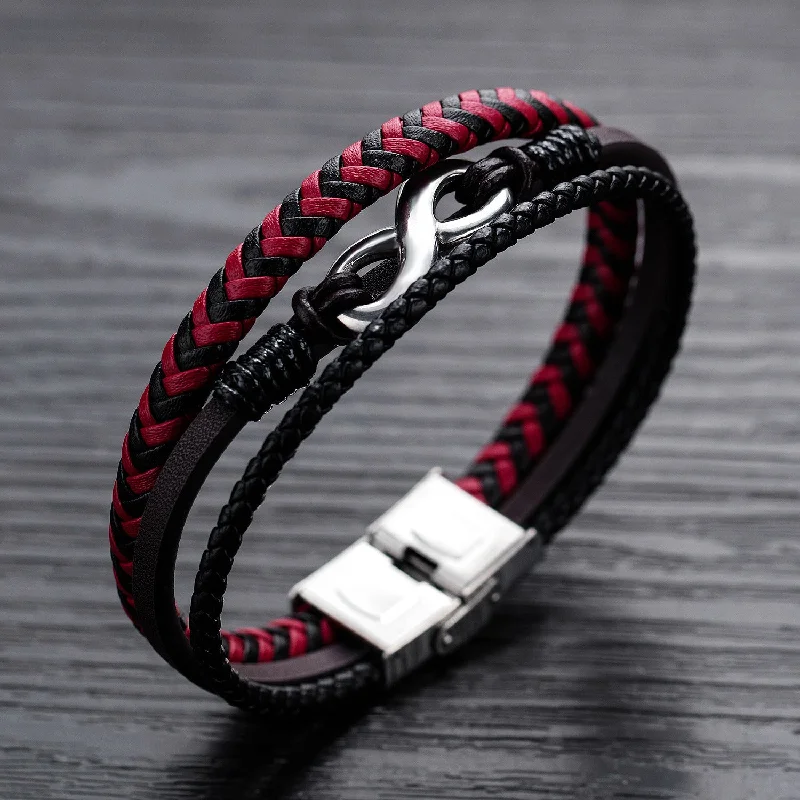 Bangles with pave-set diamonds for dazzle -Wholesale Popular Leather Woven Men's Alloy Bracelet