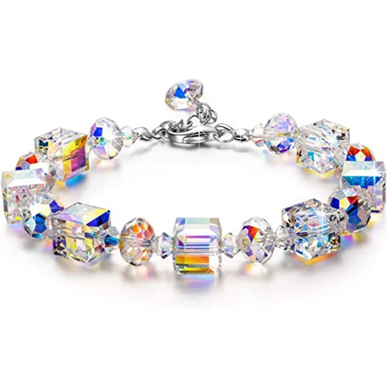 Bangles with raw sapphire for rugged chic -Wholesale 8MM Austrian Sugar Cube Crystal Colorful Bracelet