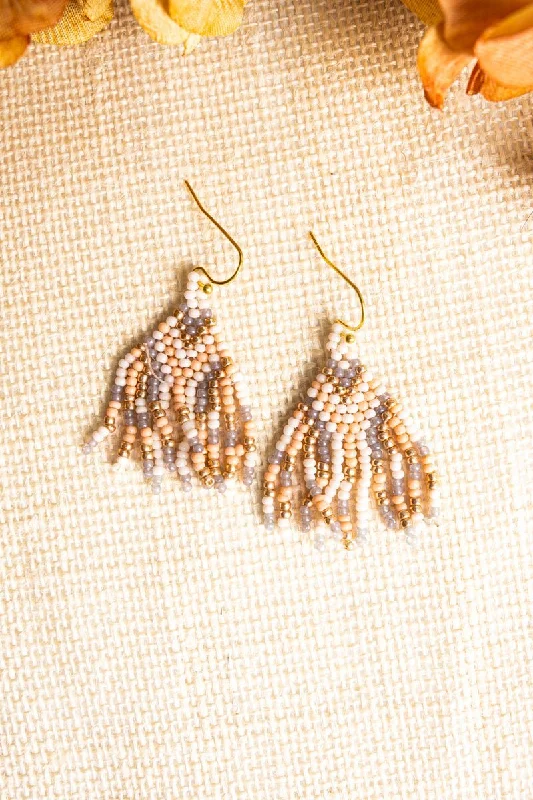 Floral Drop Earrings with Petals -SALE! Dominga Ivory Multi Seed Bead Earrings