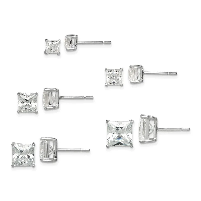 Detachable Drop Earrings with Charms -Curata 925 Sterling Silver Polished White CZ Cubic Zirconia Post Set Earrings - 7x7mm Wide