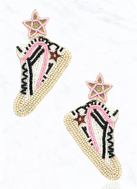 Ethnic Drop Earrings with Tribal Design -Sneaker Beaded Earrings