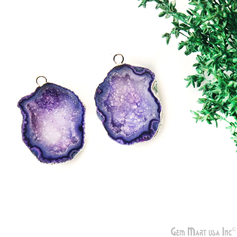 Dainty rings with subtle engraved star motifs -Geode Druzy 28x38mm Organic Silver Electroplated Single Bail Gemstone Earring Connector 1 Pair