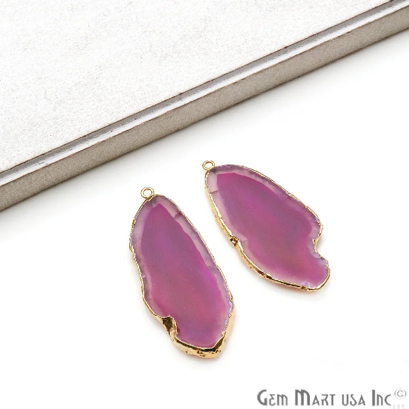 Rings with herkimer diamonds for raw clarity -Agate Slice 23x52mm Organic  Gold Electroplated Gemstone Earring Connector 1 Pair