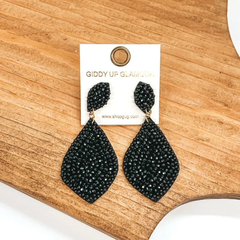 Drop Earrings for Birthday Celebration -Beaded Teardrop Earrings in Black