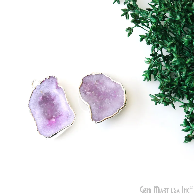 Rings with tourmaline gems for bold hues -Geode Druzy 18x29mm Organic Silver Electroplated Single Bail Gemstone Earring Connector 1 Pair