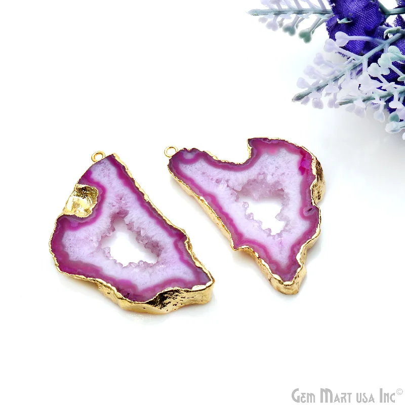 Rings with vine-wrapped bands for nature -Agate Slice 25x47mm Organic  Gold Electroplated Gemstone Earring Connector 1 Pair