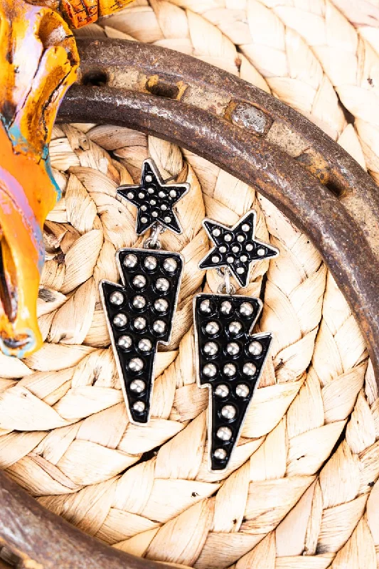 Drop Earrings for Engagement Party -TIPI Star Studded Lightning Bolts Silvertone Earrings