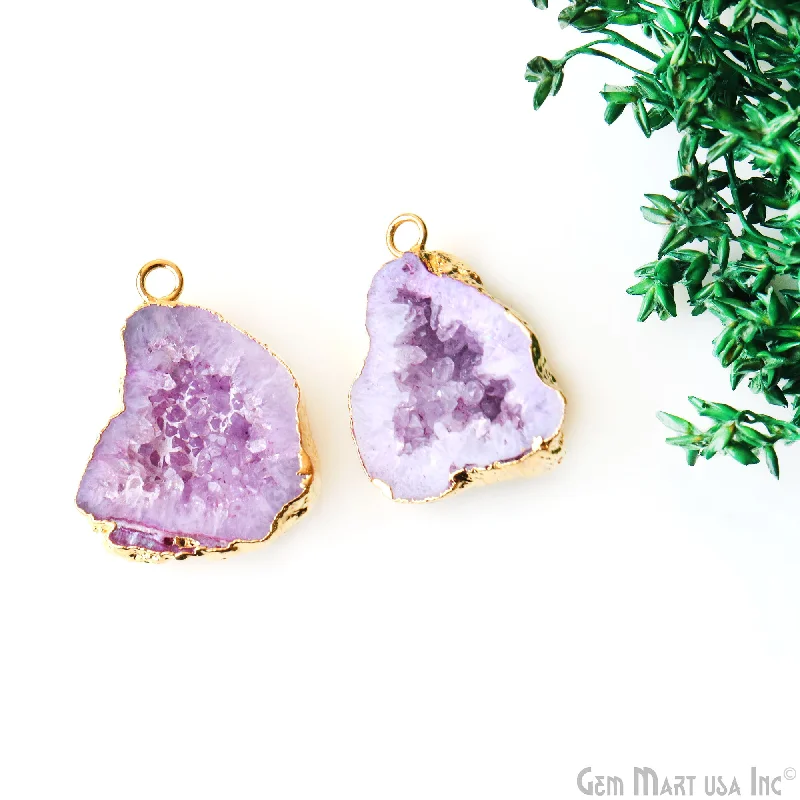 Rings with gothic rose quartz for drama -Geode Druzy 29x22mm Organic Gold Electroplated Single Bail Gemstone Earring Connector 1 Pair