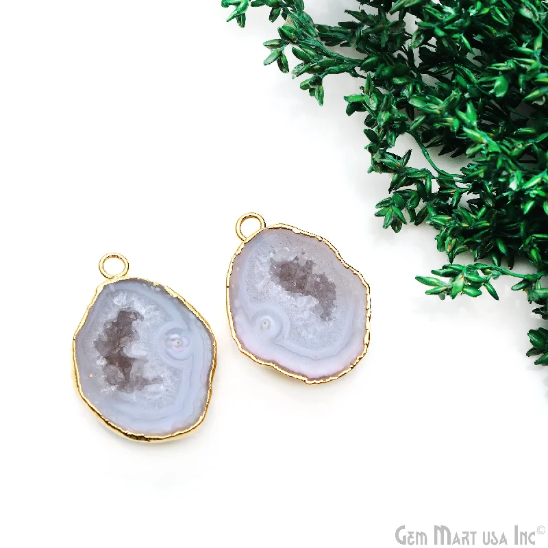 Rings with oxidized silver for antique appeal -Geode Druzy 33x24mm Organic Gold Electroplated Single Bail Gemstone Earring Connector 1 Pair