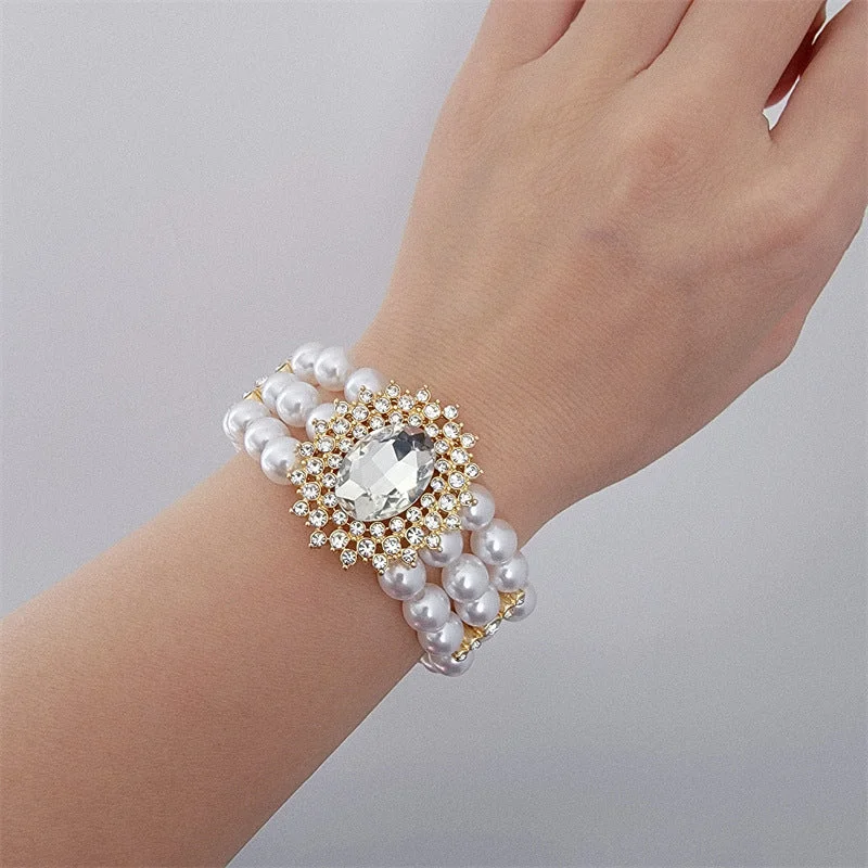 Bracelets with engraved messages for sentiment -Wholesale Crystal Diamond Studded Multi Row Pearl Bracelets