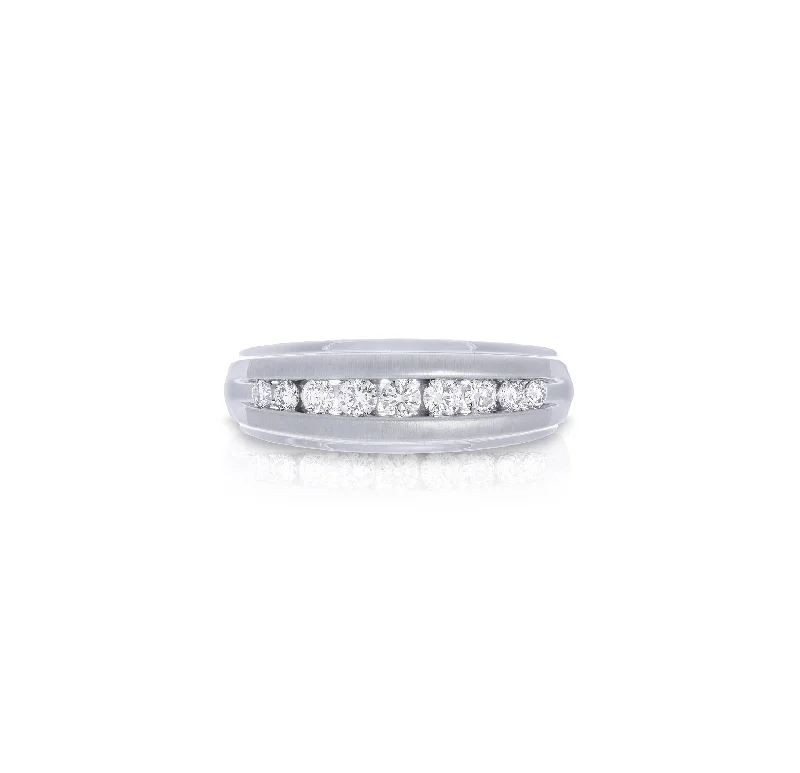 Rings with hematite for sleek metallic sheen -Sabel Collection White Gold Round Diamond Men's Ring