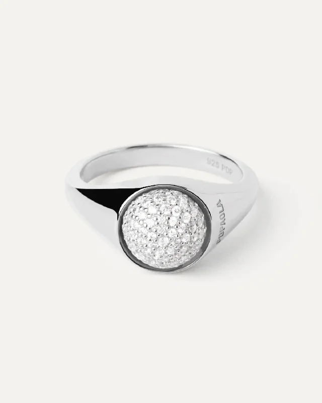 Rings with polished onyx for sleek contrast -GRID 2 Pavé Moon Silver Ring