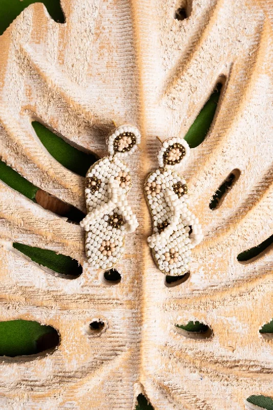 Tarnish Resistant Drop Earrings for Longevity -SALE! Flower Power Ivory Flip Flop Seed Bead Earrings