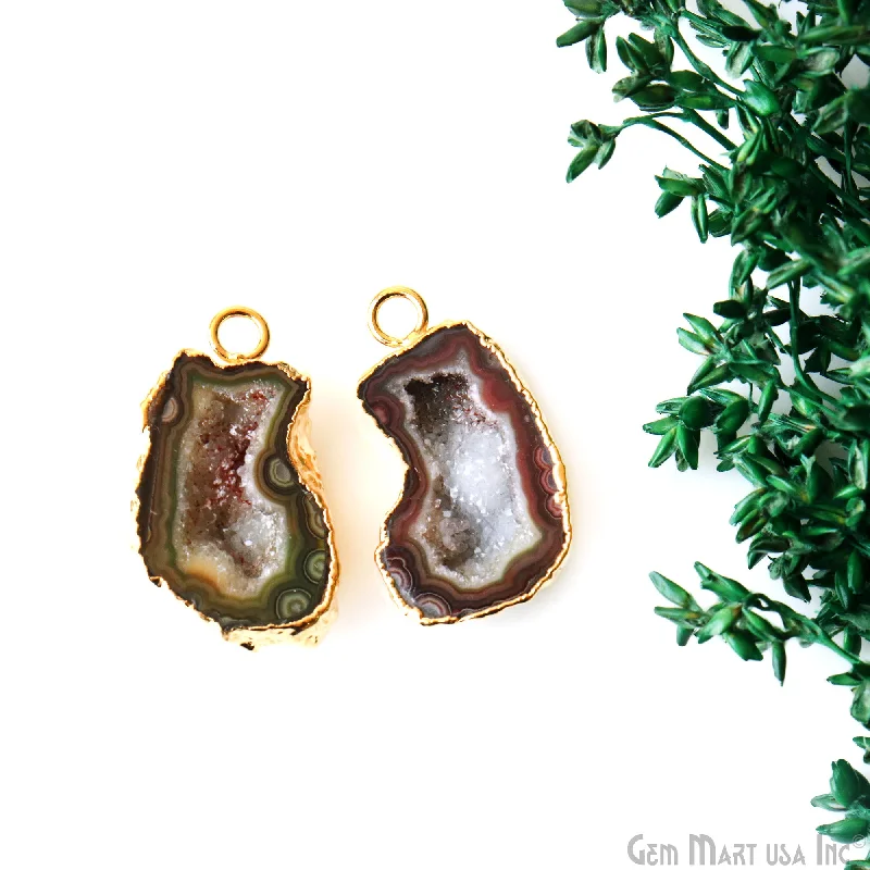 Rings with double bands for modern twist -Geode Druzy 17x27mm Organic Gold Electroplated Single Bail Gemstone Earring Connector 1 Pair