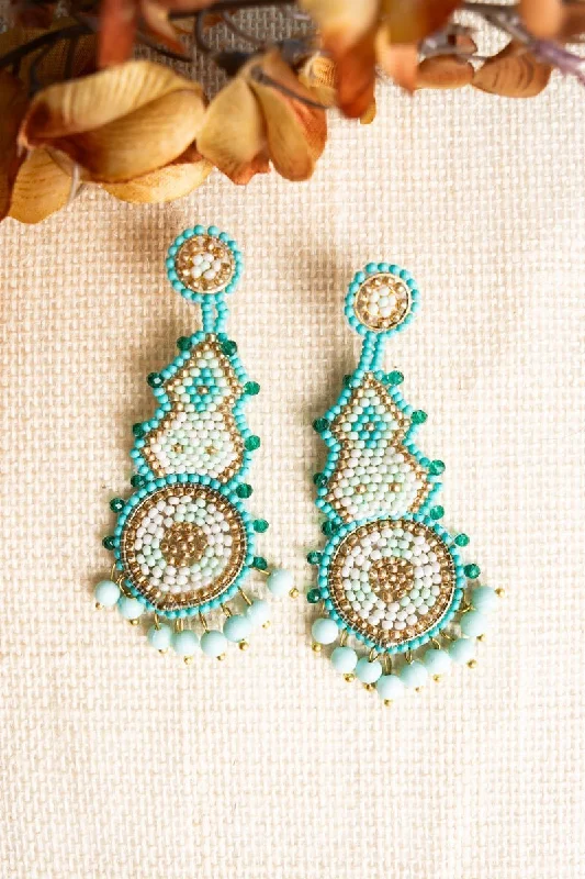 Crystal Drop Earrings for Sparkle -SALE! Mint Lexington Seed Bead Earrings