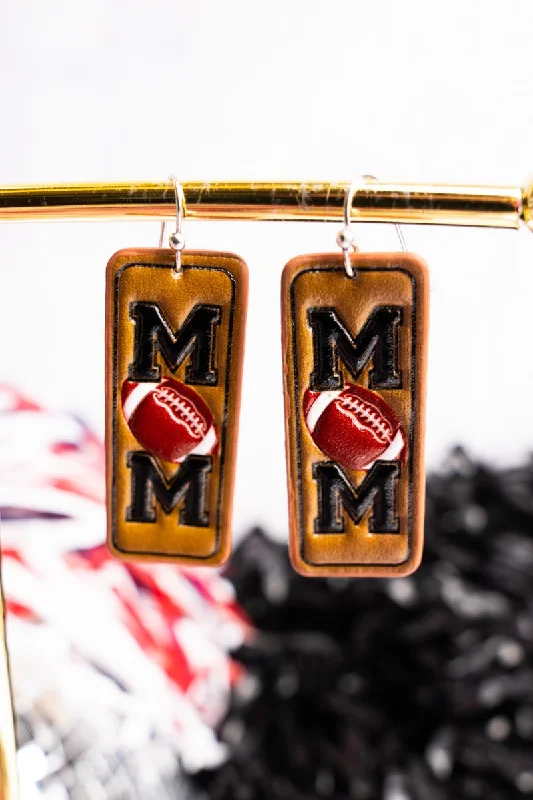 Gemstone Drop Earrings for Color -Football Mom Leather Earrings