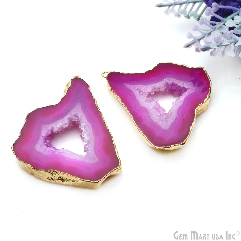 Rings with claw-set amethyst for security -Agate Slice 32x44mm Organic  Gold Electroplated Gemstone Earring Connector 1 Pair