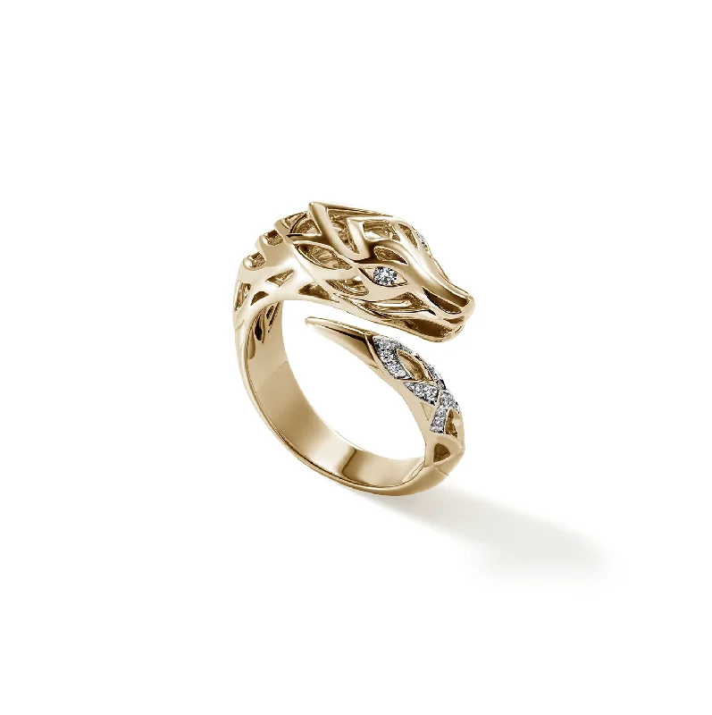 Rings with wave patterns for ocean vibes -John Hardy Naga Yellow Gold Diamond Bypass Ring